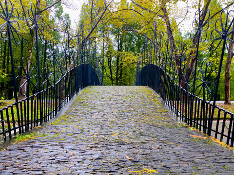autumn landscape in georgia and mystical bridge texture in the park