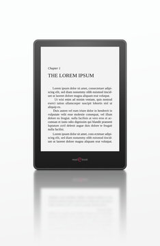 Electronic book with reflection isolated on white background.