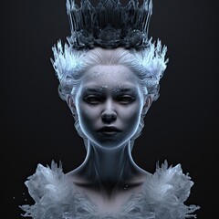 3d render model of frozen Ice Queen Snow Princess. Character design isolated on black background.