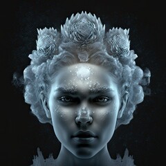 3d render model of frozen Ice Queen Snow Princess. Character design isolated on black background.
