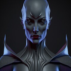 Dark female supervillain character. Isolated on black background