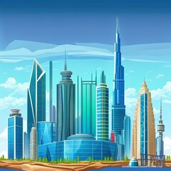 Dubai skyline panorama, modern building cityscape business travel and tourism concept