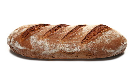 Integral rye bread loaf with isolated on white, top view   
