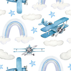 airplane in the clouds.Retro aviation.Airplane pattern © Victoria