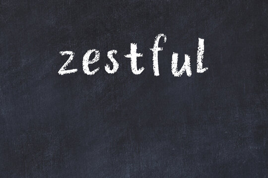 College chalk desk with the word zestful written on in