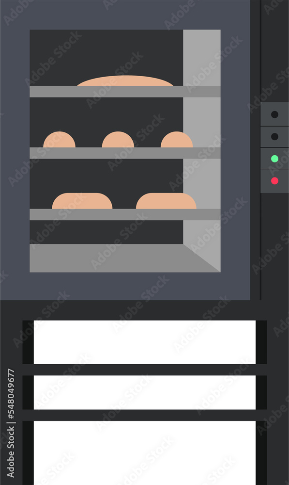 Poster opened bakery oven semi flat color raster object. full sized item on white. preparing bread. profess
