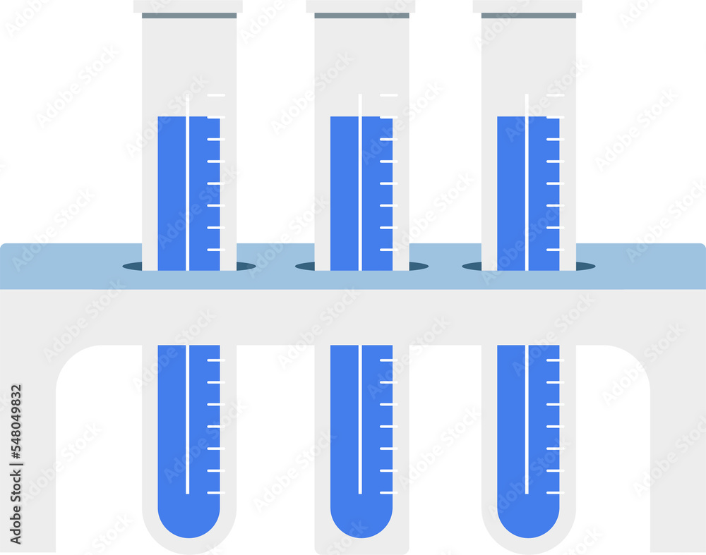 Poster tubes with blue liquid semi flat color raster object. full sized item on white. specimens storage. l