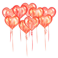 Realistic red balloons-hearts. Balloons for romantic party, celebration valentine's day. Flying glossy balloons. Holiday vector Illustration - 548050614