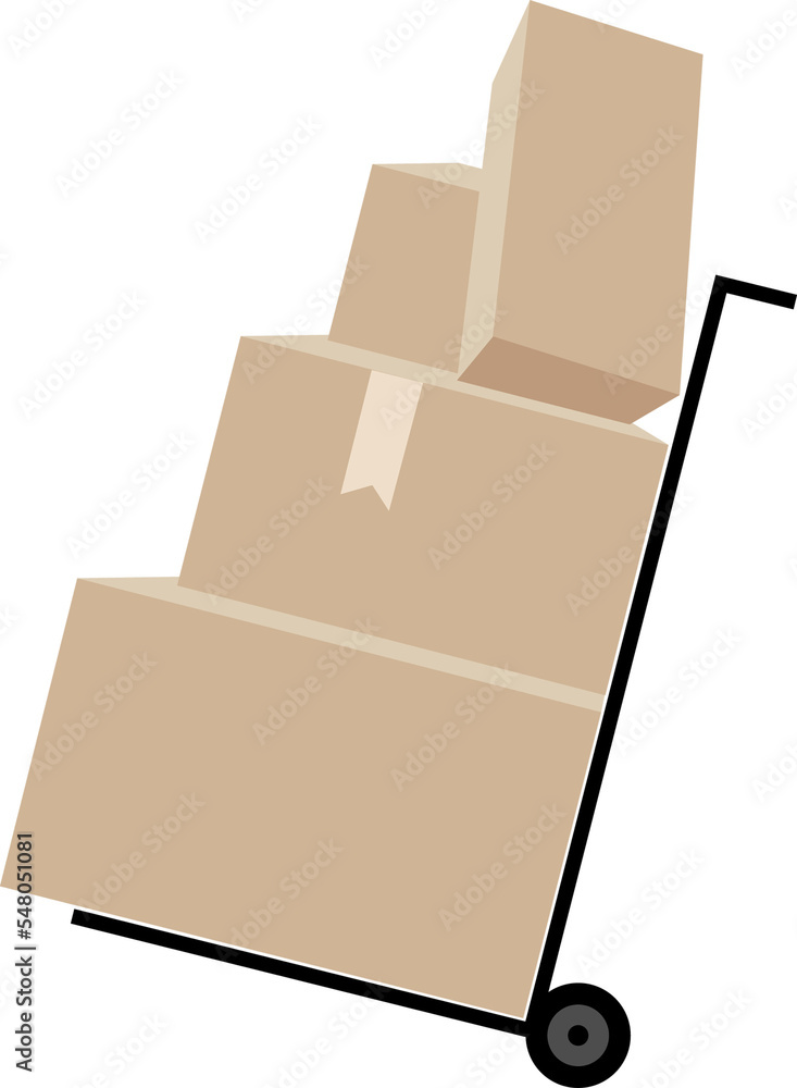 Poster trolley with parcels semi flat color raster object. full sized item on white. transferring packages.