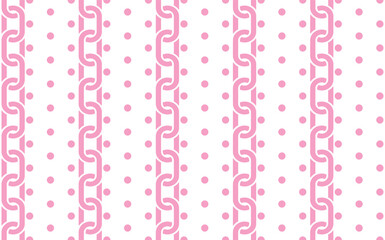 Polka Dot and Chain Link Seamless Pattern in Pink on White Backgrond, Vector Design