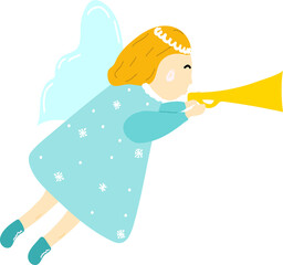 Cute hand drawn little Christmas angel with wings,print for holiday decoration,new year card,web...