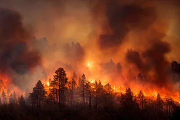 Foto op Plexiglas Donkerrood natuurbrand, bosbrand