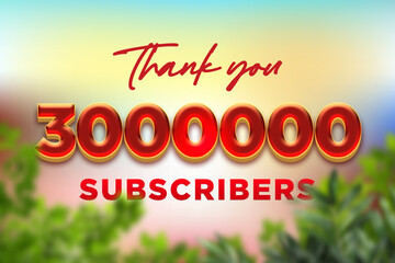3000000 subscribers celebration greeting banner with Fruity Design