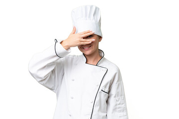 Chef woman over isolated background