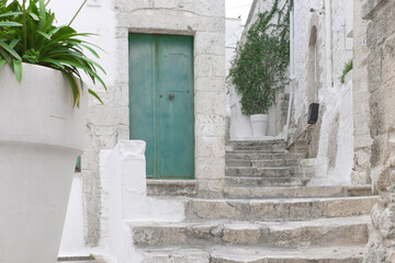 White walls of the Ostuni city and its fortification in Italy, Europe