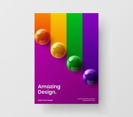 Creative 3D spheres cover layout. Unique booklet design vector template.