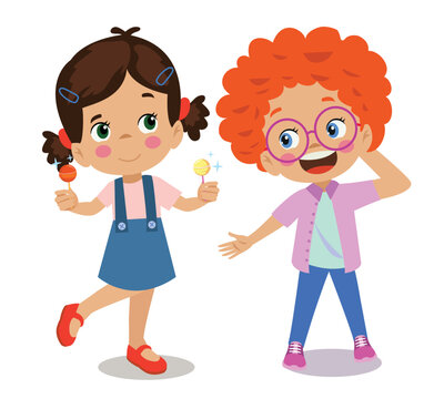 kids with lollipops, cartoon style, smiling clip art preview