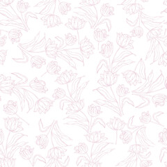 Spring tulips flower, seamless pattern for textile vector pink background