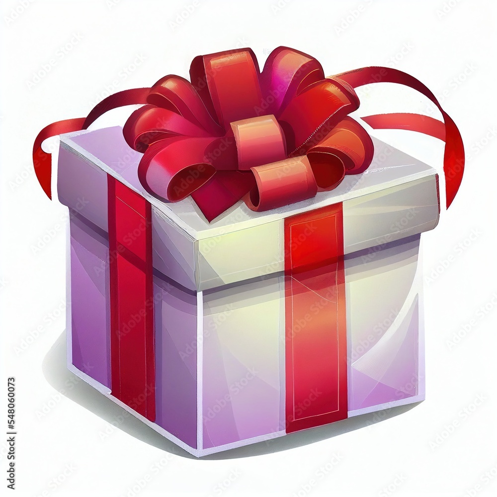 Poster a gift box with a red ribbon and a bow on top of it generative ai