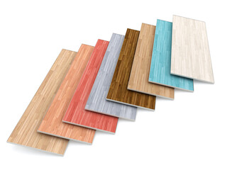 Multi colored parquet flooring boards on transparent background.