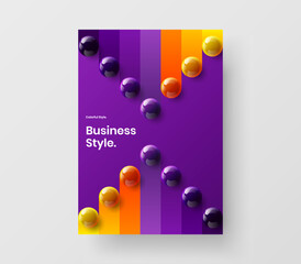 Multicolored cover design vector template. Fresh 3D balls brochure layout.