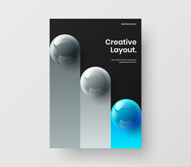 Minimalistic magazine cover A4 vector design concept. Bright realistic spheres booklet template.