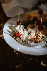 welcome buffet with alcohol and snacks