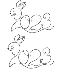 Continuous one-line drawing of Bunny symbol of the 2023 year.Rabbit silhouette with ears in simple linear style for winter design greeting card and web banner. Doodle Vector illustration