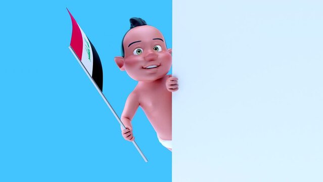 Fun 3D cartoon baby with a flag from iraq (alpha channel included)