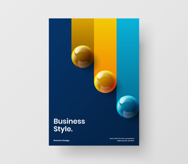 Amazing journal cover A4 design vector layout. Clean 3D balls leaflet template.