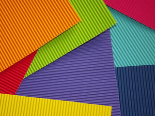 The corrugated surface is multicolored with parallel lines as a background black blue orange crimson pink light green orange and purple
