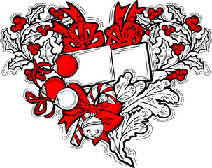 Christmas and New Year present, xmas gift. Decorative elements design composition for poster print, party celebration invitation, sale promotion banner. Hand drawn cartoon style illustration.