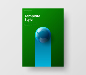 Fresh leaflet A4 vector design concept. Modern 3D spheres magazine cover template.
