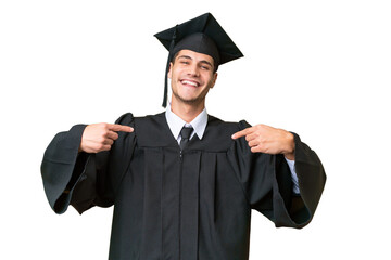 Young university graduate caucasian man over isolated background proud and self-satisfied