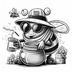 Honey monochrome illustration cartoon style