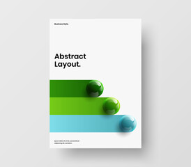 Multicolored front page vector design layout. Amazing realistic spheres postcard template.