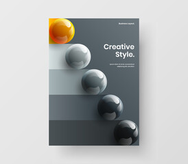 Bright 3D spheres cover illustration. Unique pamphlet A4 vector design layout.
