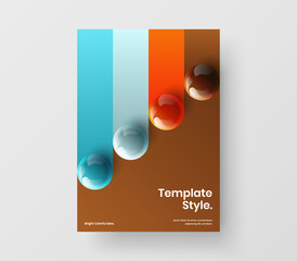 Clean company cover A4 design vector layout. Fresh realistic spheres pamphlet concept.