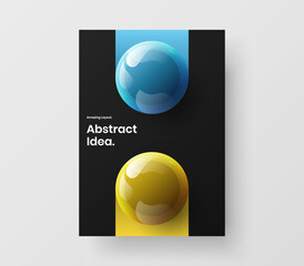 Bright book cover A4 vector design concept. Creative realistic spheres postcard illustration.