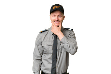Young security caucasian man over isolated background smiling