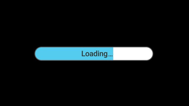 Blue loading bar flat design animation. Progress bar with rounded corners showing load progress, transparent with alpha channel