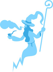 Blue old wizard semi flat color raster character. Flying figure. Performing magic. Full body person on white. Magical abilities simple cartoon style illustration for web graphic design and animation