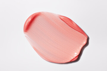 Coral color shimmering makeup brushstroke, acryl gel, glossy pink nail polish, cosmetics beauty...