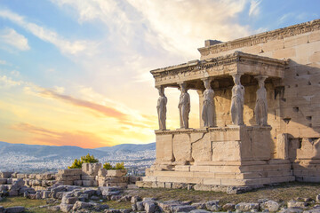 Beautiful view of the Acropolis and Erechtheion in Athens, Greece