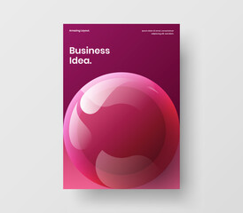 Colorful 3D spheres postcard layout. Geometric magazine cover A4 vector design illustration.