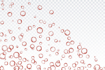 Red air bubbles, oxygen, champagne crystal clear, isolated on a transparent background of modern design. Vector illustration of EPS 10.