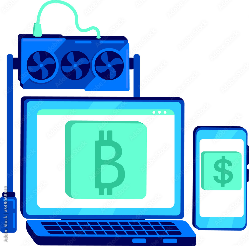 Poster equipment for cryptocurrency mining semi flat color raster object. full sized items on white. specia