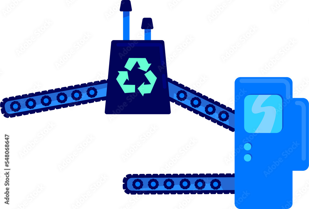 Aufkleber recycling factory equipment semi flat color raster object. full sized item on white. processing mate