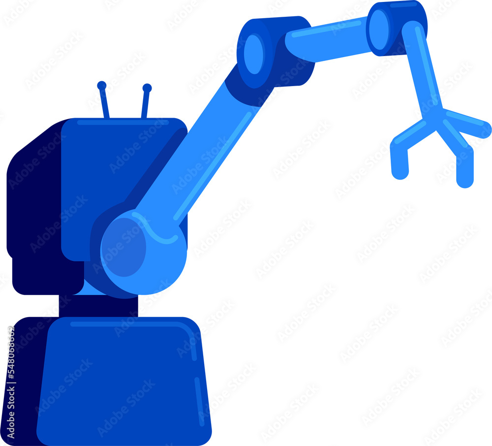 Poster industrial robotic arm semi flat color raster object. manufacturing. full sized item on white. indus