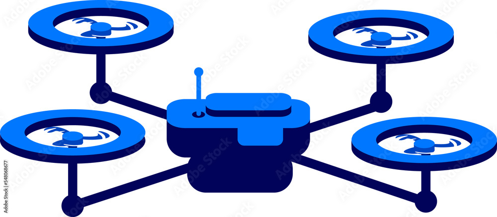 Poster drone with camera semi flat color raster object. full sized item on white. flight control system. de